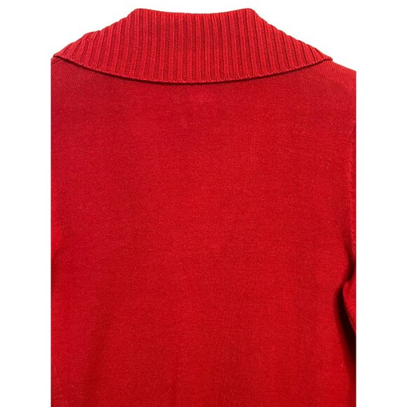 Candies Women Red Shaw Cable Tight Knit Neck Cardigan Buckle M Long Cotton Blend - Picture 9 of 14